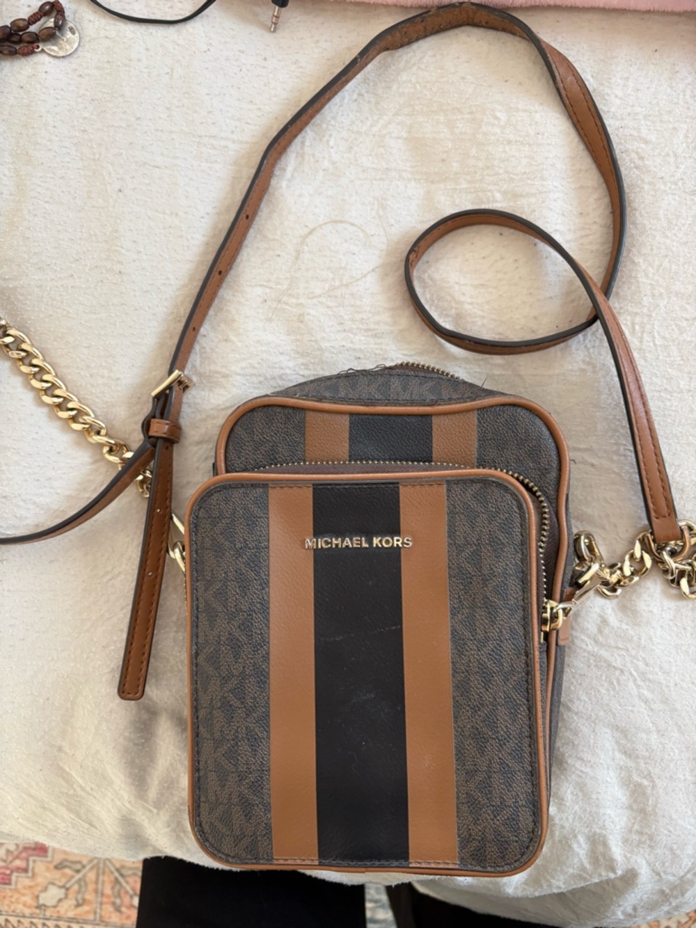 Michael Kors Brown and Black Vertical Stripe Messenger Bag